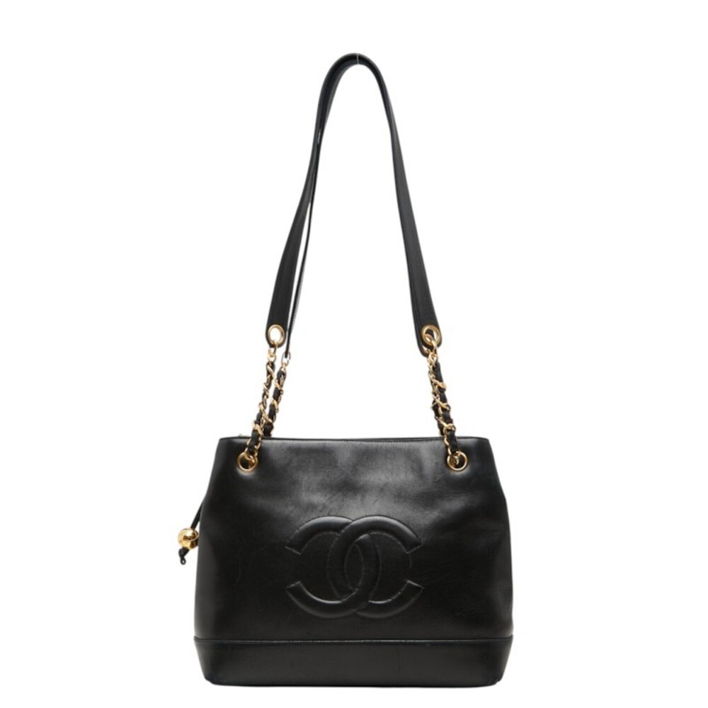 Chanel Coco Mark Chain Tote Bag Handbag Black Lambskin Women's CHANEL